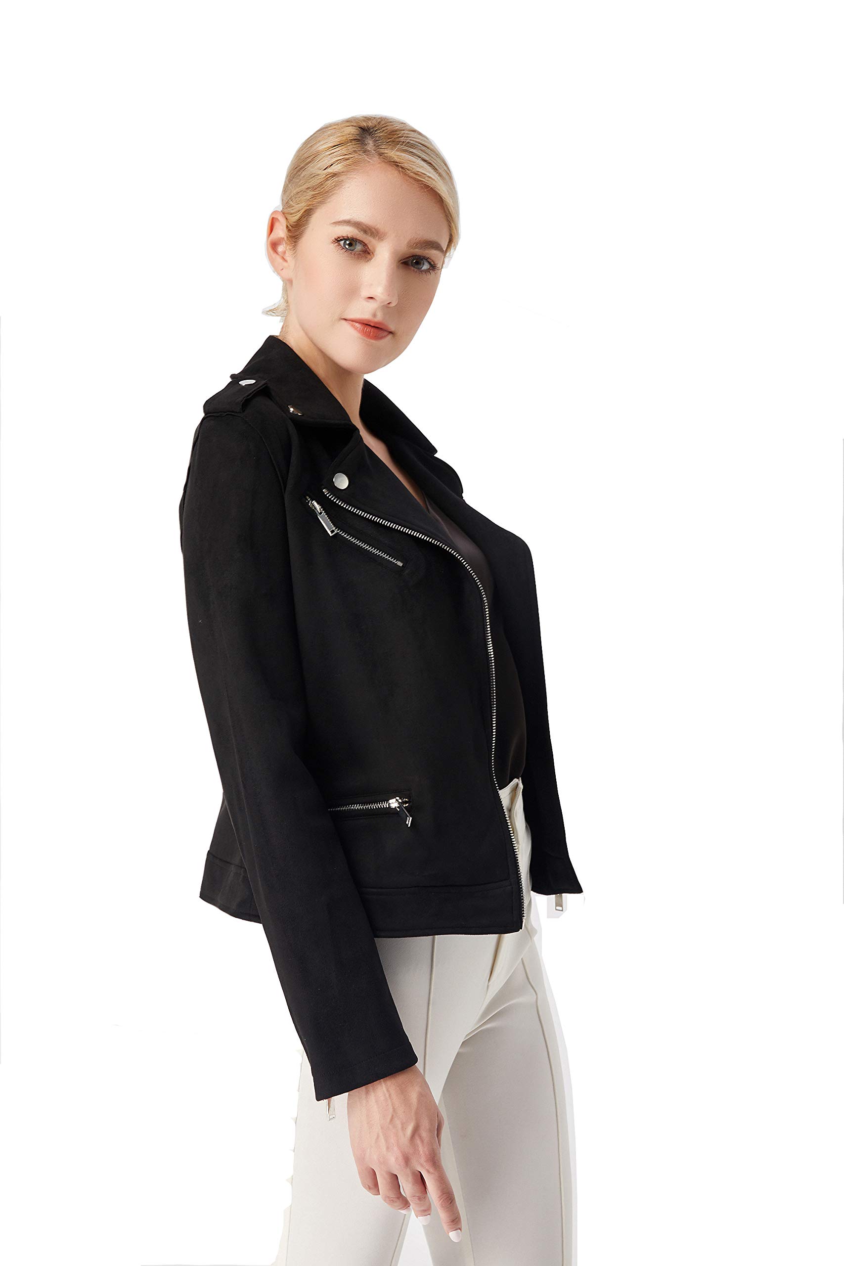 ODCOCD Simili cuir suédé veste moto femme courte