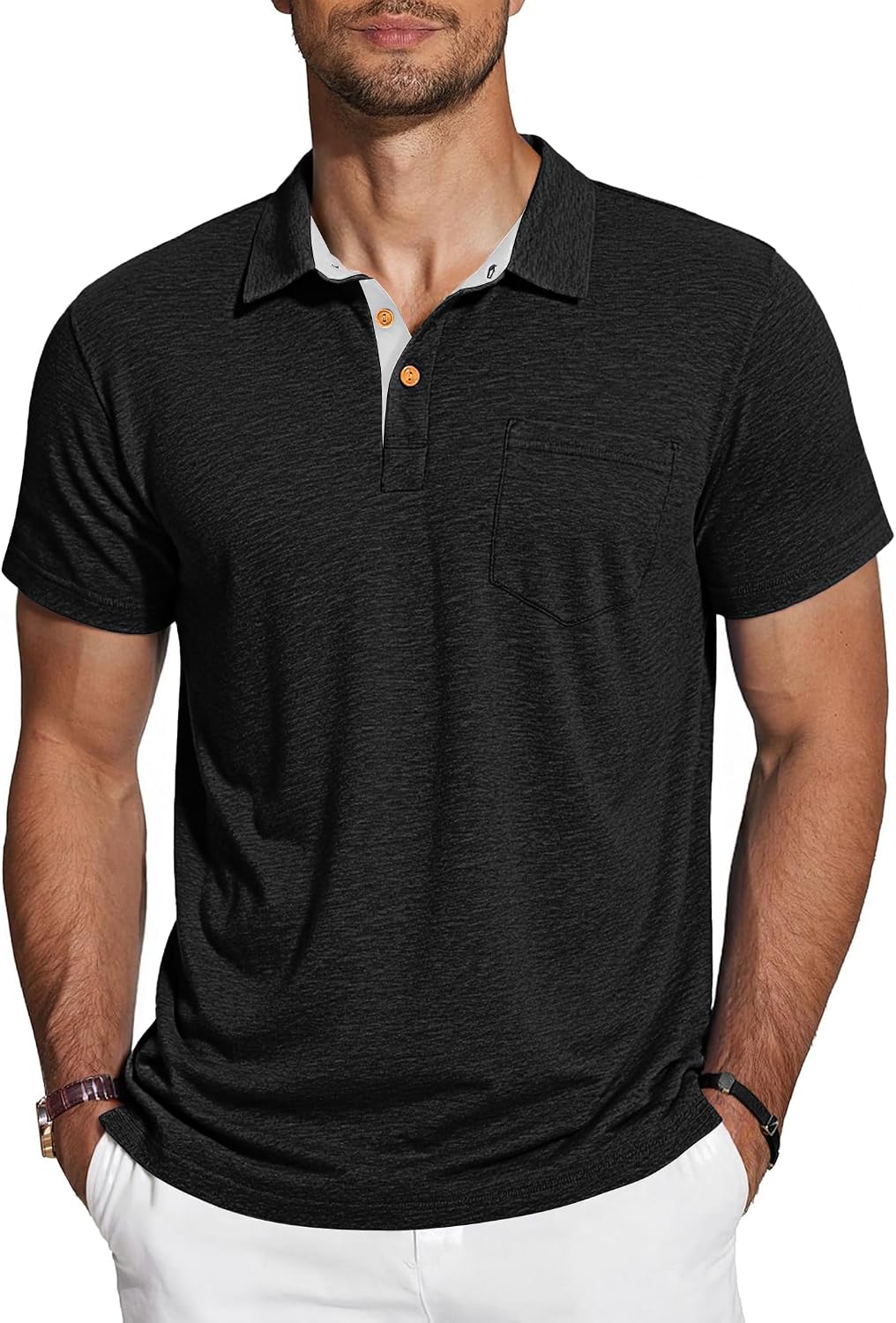 TARAINYA Polo Uomo in Cotone Maniche Corte con Taschino Polo Estiva