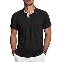 TARAINYA Polo Uomo Cotone Maniche Corte con Tasca Polo Shirt Estivo Nero L