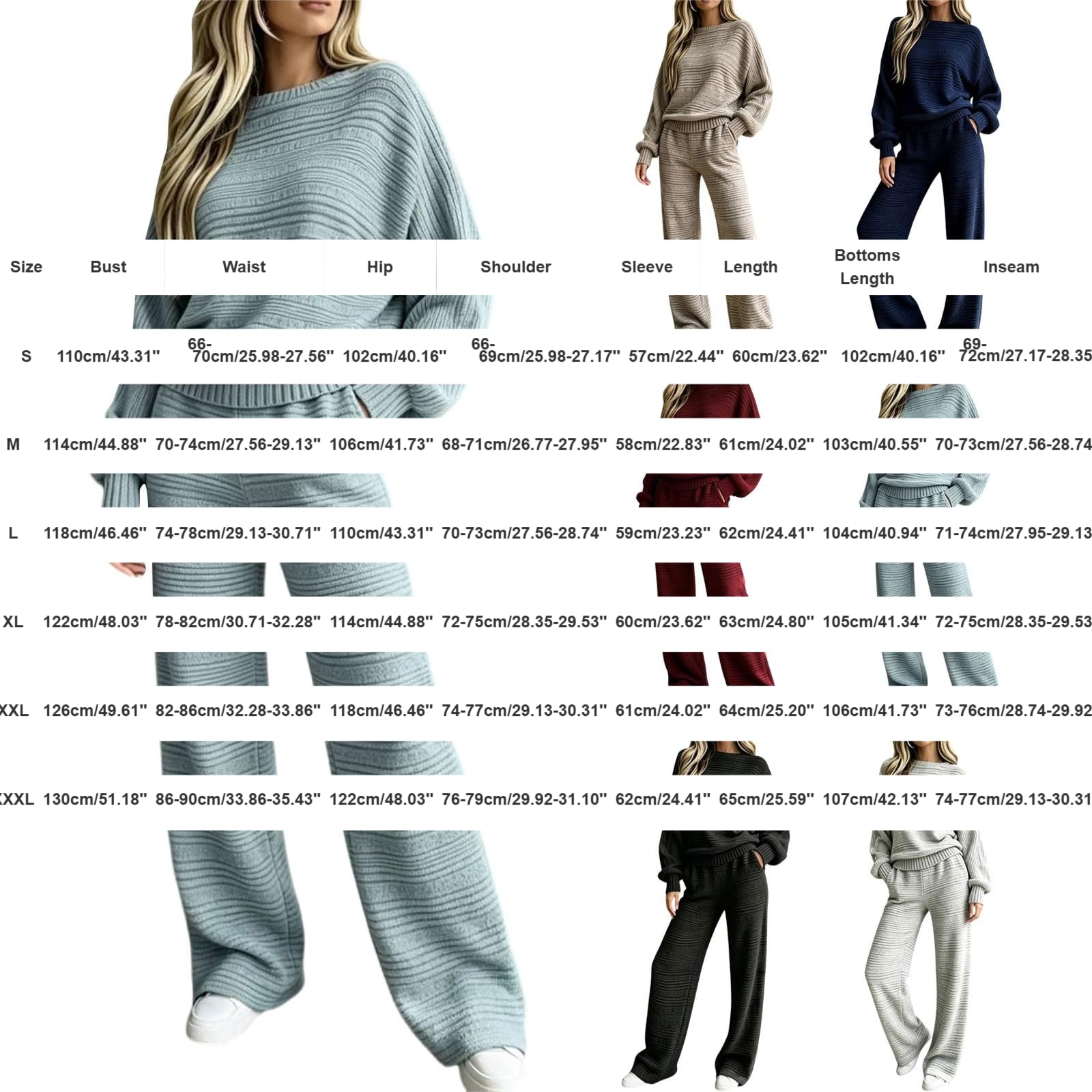 Set da donna in due pezzi, taglia grande, elegante | Maglia girocollo a gamba larga, pantaloni palazzo a costine, abbigliamento per il tempo libero, 2 pezzi