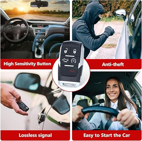 Miniatura 7 de Llavero de repuesto para Ram 2500 3500 4500 5500 2019 2020 2021 2022 5 botones 433Mhz 4A Chip entrada sin llave Control remoto llave del coche FCC