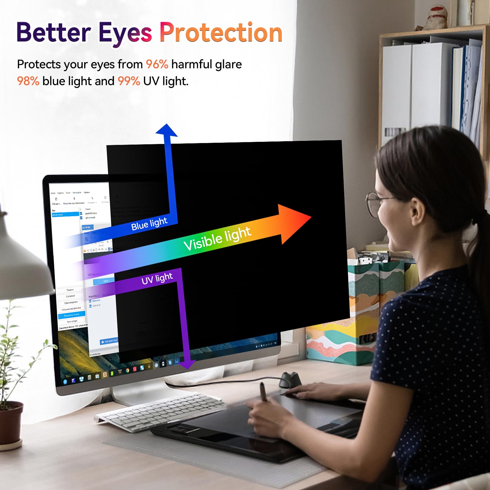 Protector de pantalla curvo de privacidad para computadora de 34 pulgadas para monitor de pantalla ancha de relación de aspecto 21:9, protección ocular extraíble, filtro de luz azul antirreflejos
