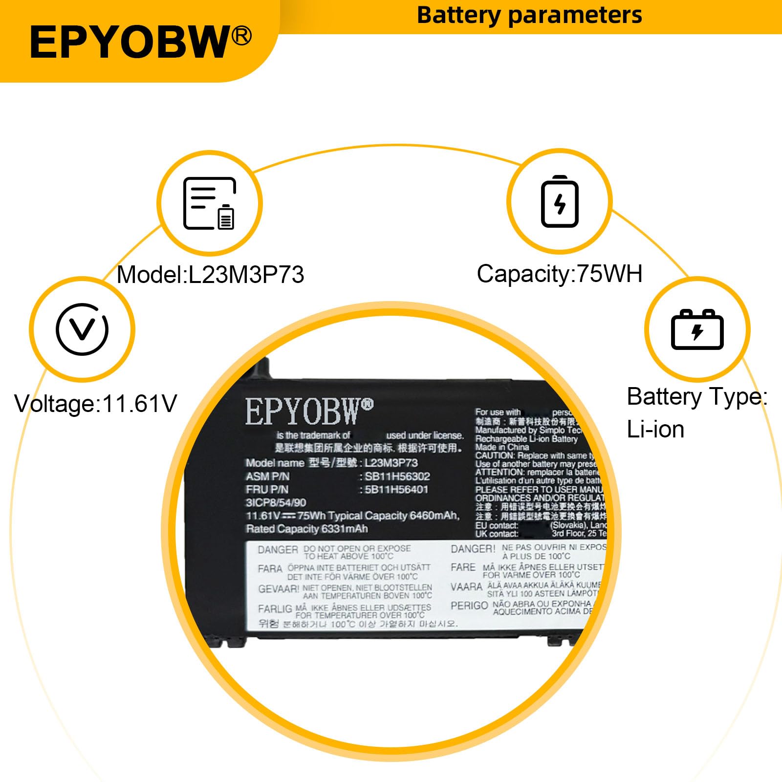 Amazon.com: EPYOBW L23M3P73 Laptop Battery 75Wh Compatible with
