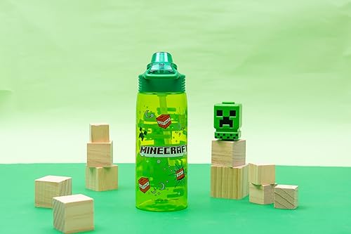 Vista 12 de Zak Designs Minecraft - Botella de agua Sage para la escuela o viajes, botella de agua de plástico duradero de 25 onzas con pajita, asa y a prueba