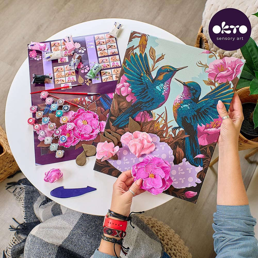 OKTO Art Kit Hummingbirds in Love | Arts & Crafts DIY Painting with Modeling Claу | Claу Kit for Painting | Painting Kits for Adults for Home Decoration Claу for Adults