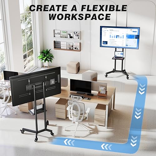 Miniatura 3 de Soporte de TV móvil con estante para televisores de 32 a 85 pulgadas de hasta 150 libras, carrito de TV móvil portátil con rueda silenciosa, soporte