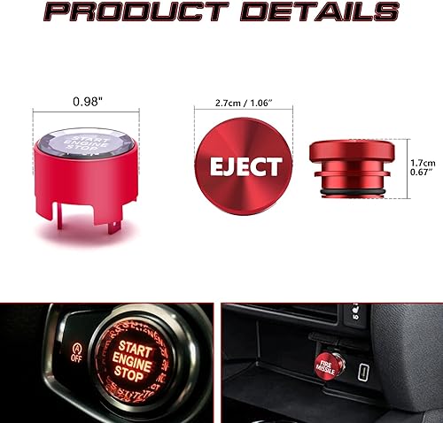 Miniatura 4 de Xotic Tech - Juego de interruptor de arranque de motor rojo con botón de apagado + cubierta de botón de expulsión de aleación de aluminio,