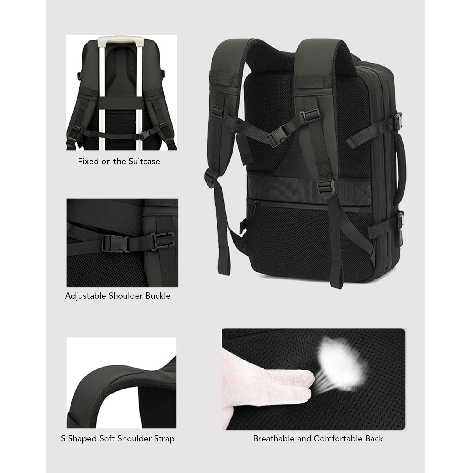 Gugxiom Sac à Dos 55L Compression de Vide de Voyage Extensible avec Une Pompe à Air, Une épreuve d'eau et Un Sac à Dos D'ordinateur Portable Anti-vol pour la Randonnée, Les