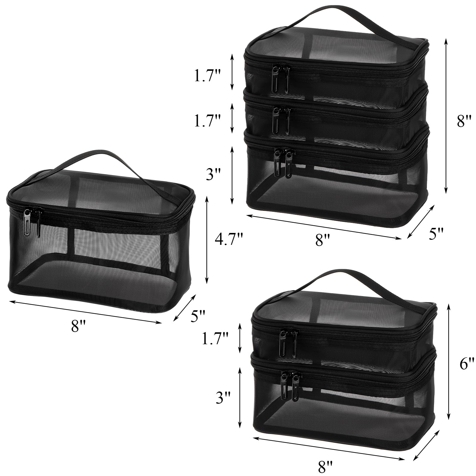 Tosnail Juego de 3 bolsas de malla con cremallera con asa, bolsa de malla negra, bolsa de aseo de viaje, organizador de cosméticos, organizador de cosméticos, organizador de ducha portátil para
