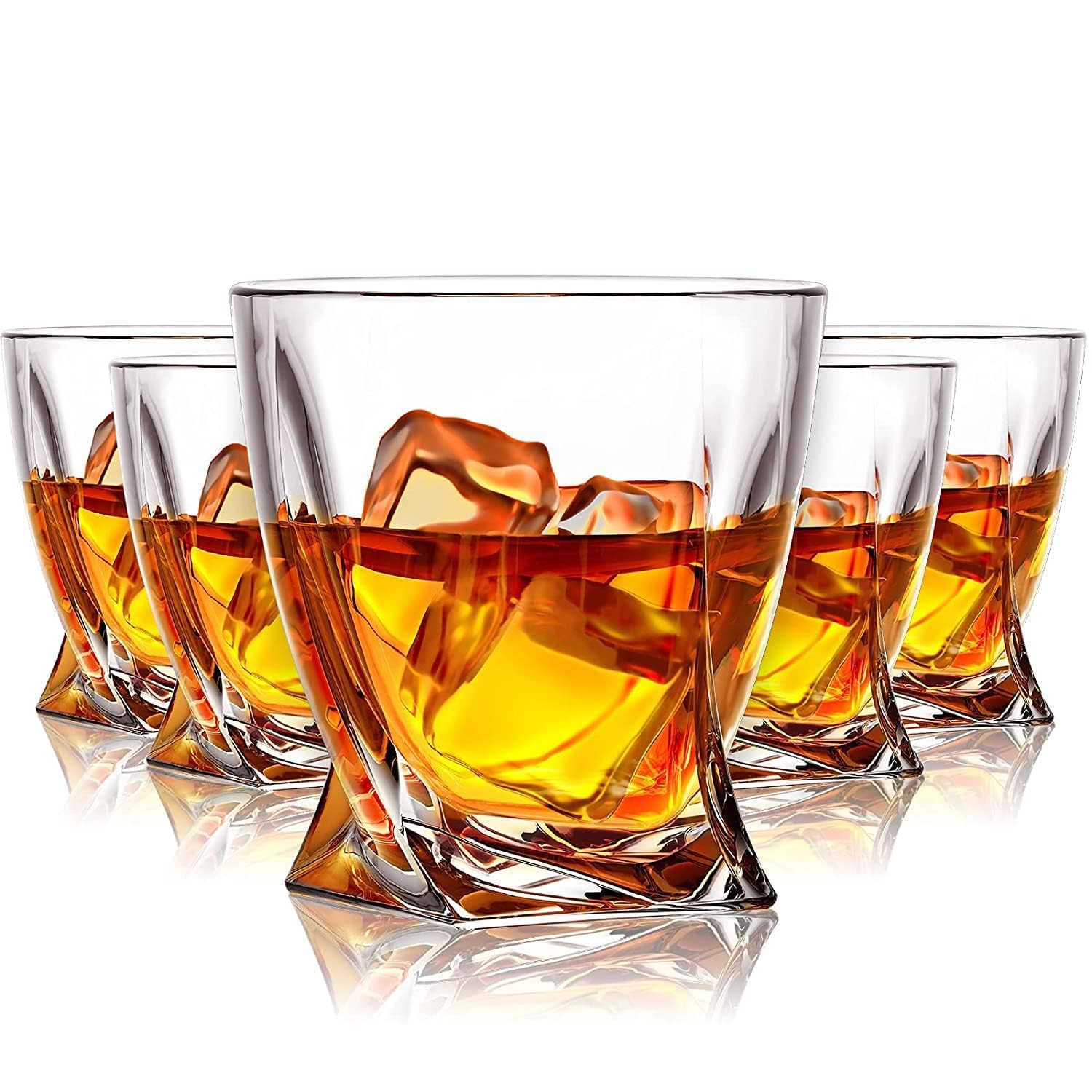 ROSEFINCH Premium Twist Design Whiskey Glasses Set of 6, Clear, 300 ML, Whisky Glass, Bar Glass for Drinking Bourbon, Whisky, Scotch, Cocktails, Cognac - Old Fashioned Cocktail Tumblers - Clear.