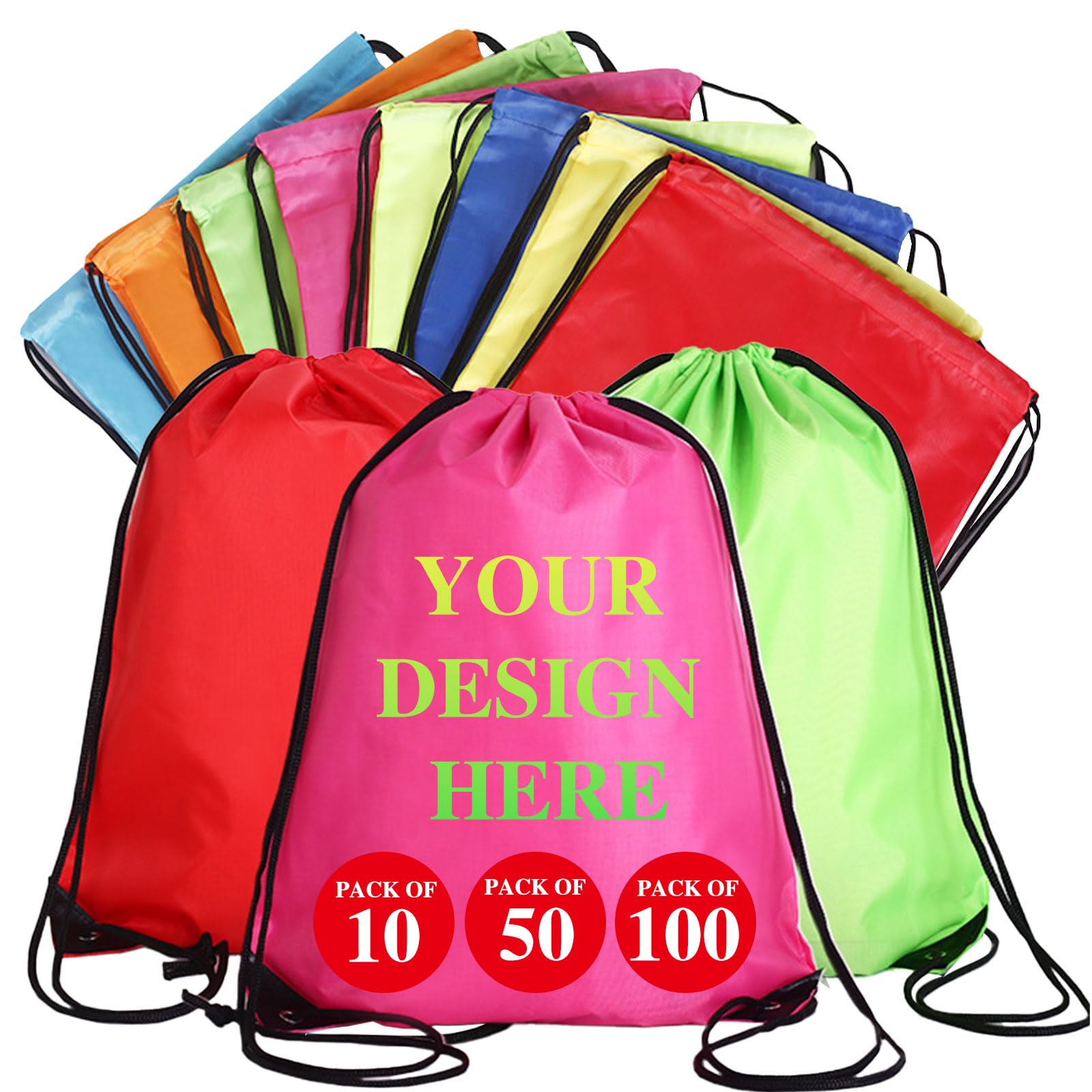 JJ GRADGOWN 20-500 Pcs Custom Drawstring Bags Personalized String Backpacks Text Promotional Items With Your Logo Drawstring Backpack Bulk Great for