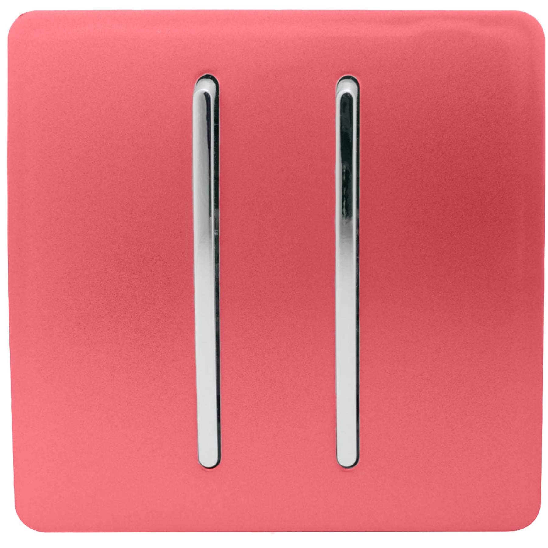 Trendi 2 Gang 2 Way 240V Screwless Raised Front Plate Plastic Artistic Modern Glossy 10 Amp Chrome Rocker Single Electrical Wall Light Switch Strawberry Red - ART-SS4SB
