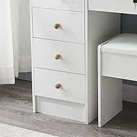Vista 6 de Kkonetoy Juego de escritorio con espejo iluminado y taburete acolchado, tocador de maquillaje con 5 cajones para dormitorio, tocador moderno (blanco)