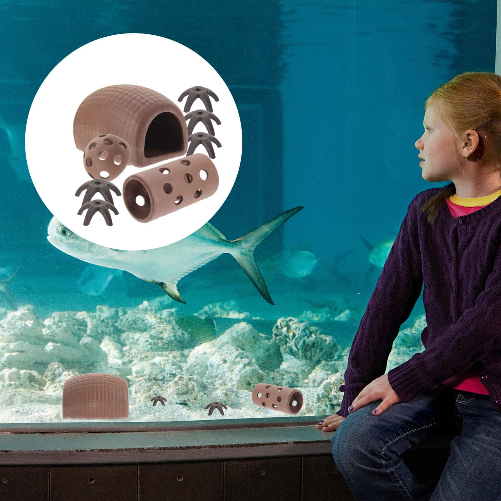 POPETPOP 2 Zestawy Ryby I Krewetki Kryjówka Dom Fish Tank Dekoracje Schronisko Dla Ryb Ozdoby Architektura Krajobrazu Wystrój Akwarium Jaskinie Do Akwarium Fish Tank Jaskinia Ryby 9 sztuk*2