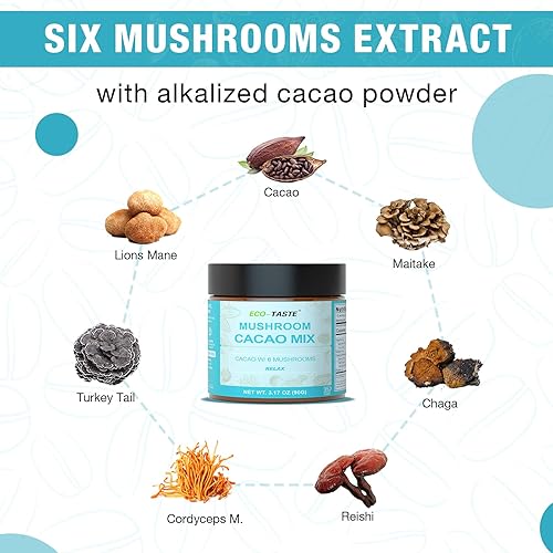 Miniatura 3 de ECO-TASTE Mezcla de cacao de hongos, extracto de hongo orgánico de 1000 mg, alternativa de café vegano y sin gluten, 3.17 onzas