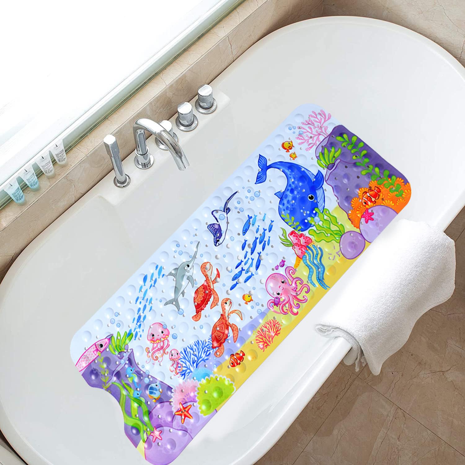 Non Slip Bath Mat for Inside Bath for Kids girls and boys Cartoon Sea Animal Bathtub Mat Shower Mat - Image 3