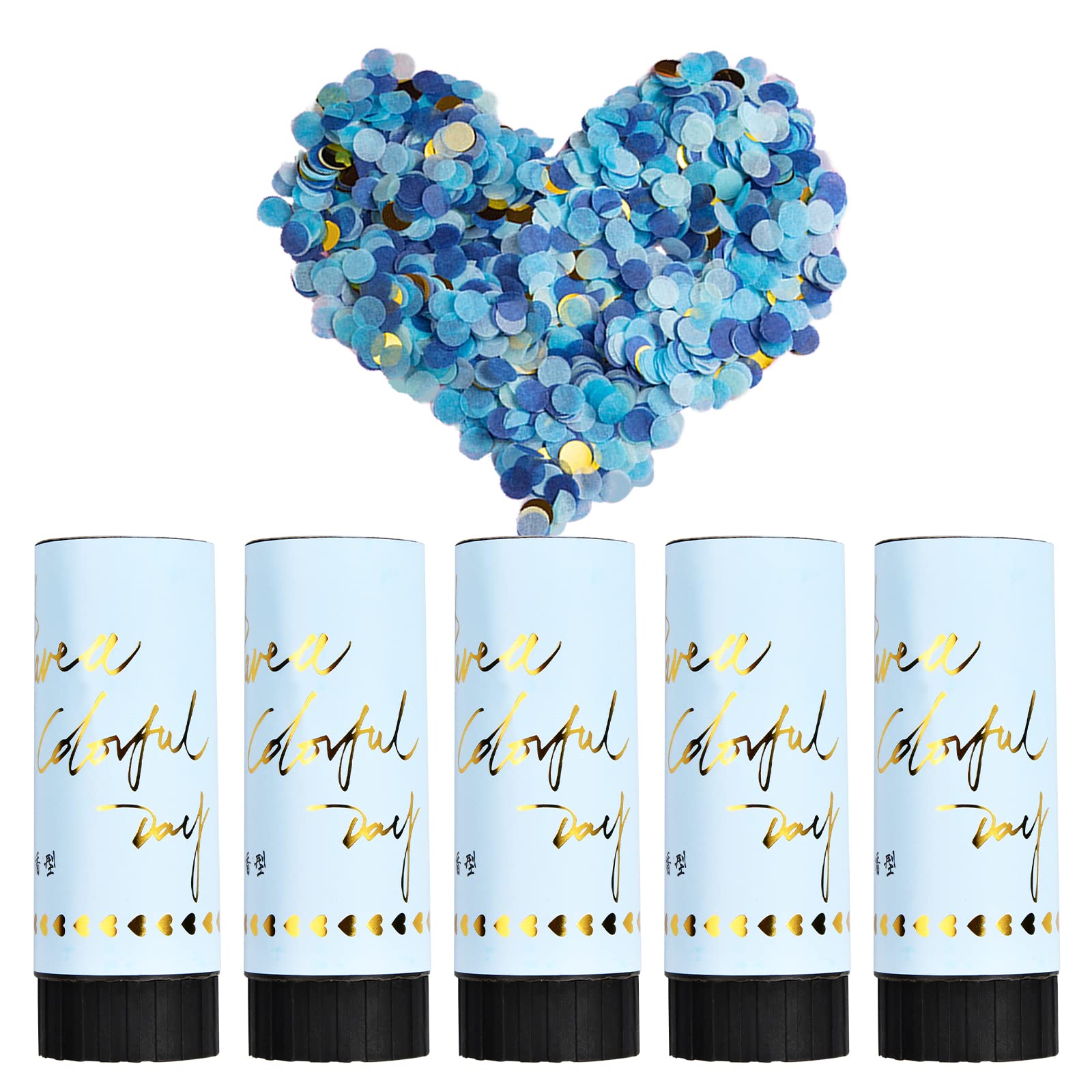 5 Piezas Cañon Confeti, Cañones de Confeti de Papel,Confetti Cañón Biodegradable, Cañon Confeti Boda, Cañón de Confeti de Fiesta, Adecuado para Graduación Boda Cumpleaños Baby Shower (Azul)
