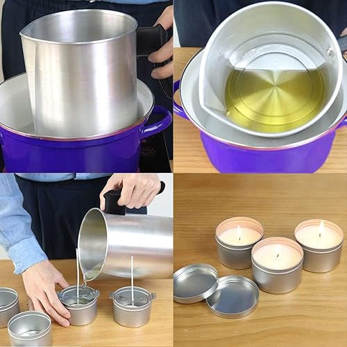 Miniatura 5 de Yarlung Olla para hacer velas de 4 libras, jarra de fabricación de velas de construcción de aluminio, jarra de cera sin goteo con mango resistente