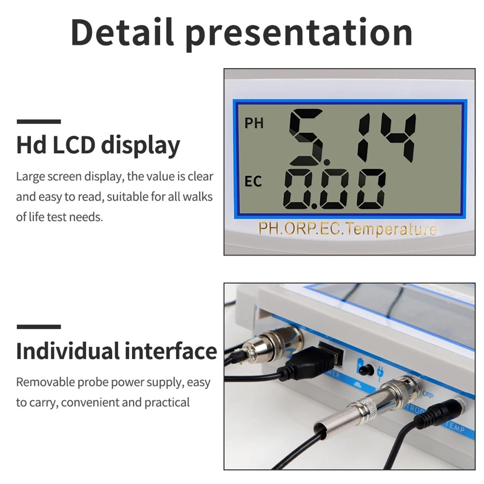 Tester di qualità acqua 6 in 1 digitale PH ORP TDS EC CF Temp Monitor da banco for piscina acquario laboratorio,Multifunzionale