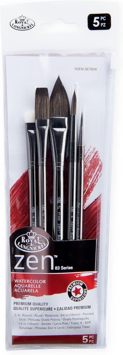 Royal and Langnickel Zen 5 Piece Watercolour Pointed Oval Variety Paint Brush Set RYRZENSET834