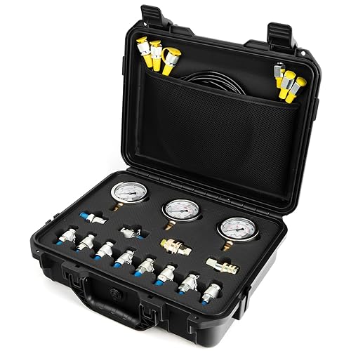 Kit de prueba de presión hidráulica, 600bar 8700psi 60mpa 3 calibres 12 conectores en T, 3 mangueras de prueba, kit de medidor hidráulico