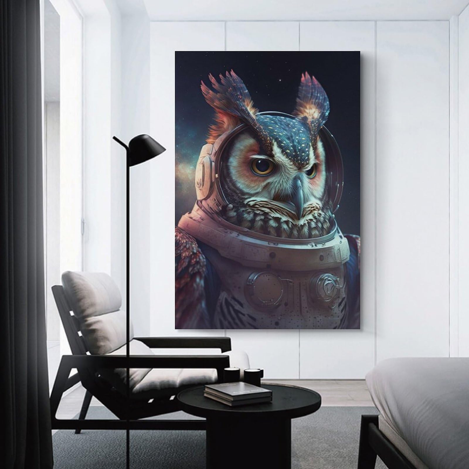 Junmoney Unframe-Style-23 Decorative Wall Artwork Owl Astronaut, 20X30inch(50X75cm), For Contemporary Homes, Apartments Or Offices, An Easy Choice For New Home Styling