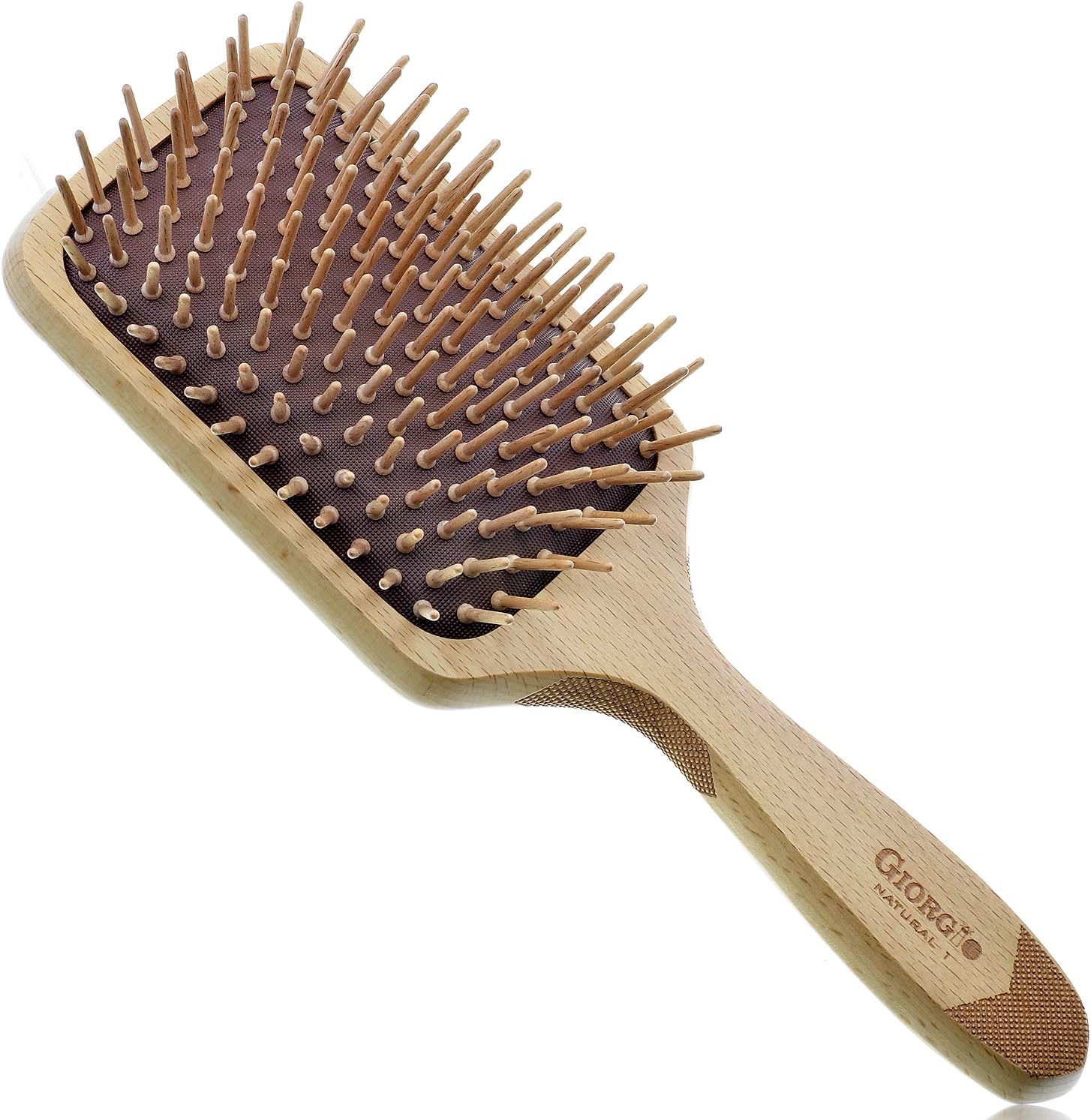 Eco Friendly Wooden Bristle Hairbrush - Large Detangling Brush and Hair Growth Brush for Thick or Long Hair - Paddle Hair Brush Made with Anti Static Beechwood, Silicone Massage Cushion