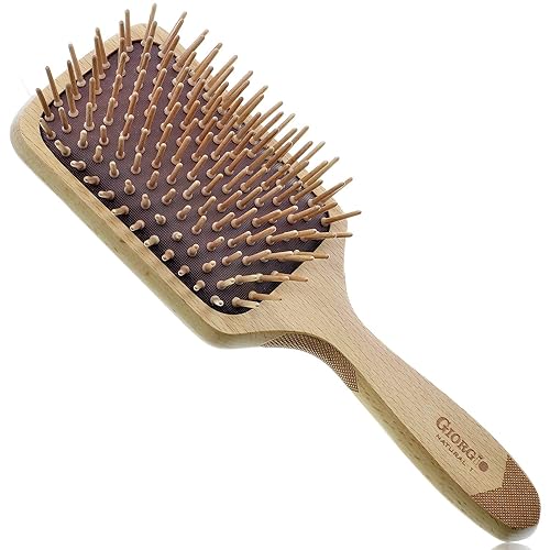 Giorgio Cepillo de pelo de madera para paletas de cerdas grandes para cabello grueso y rizado o largo anti estático reduce el encrespamiento y