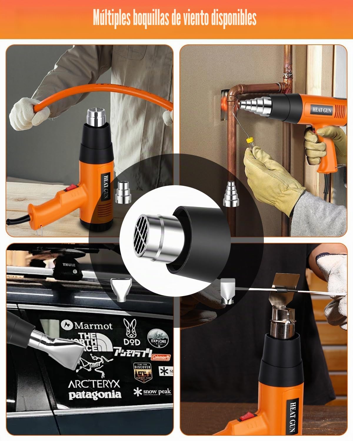 Pistola de Aire Caliente 2000W, Pistola de Calor Temperatura Variable de 50℃ a 650℃, 2 Velocidades de Aire Calentamiento Rápido, Protección Contra Sobrecarga, Pistola Calor con 7 Accesorios