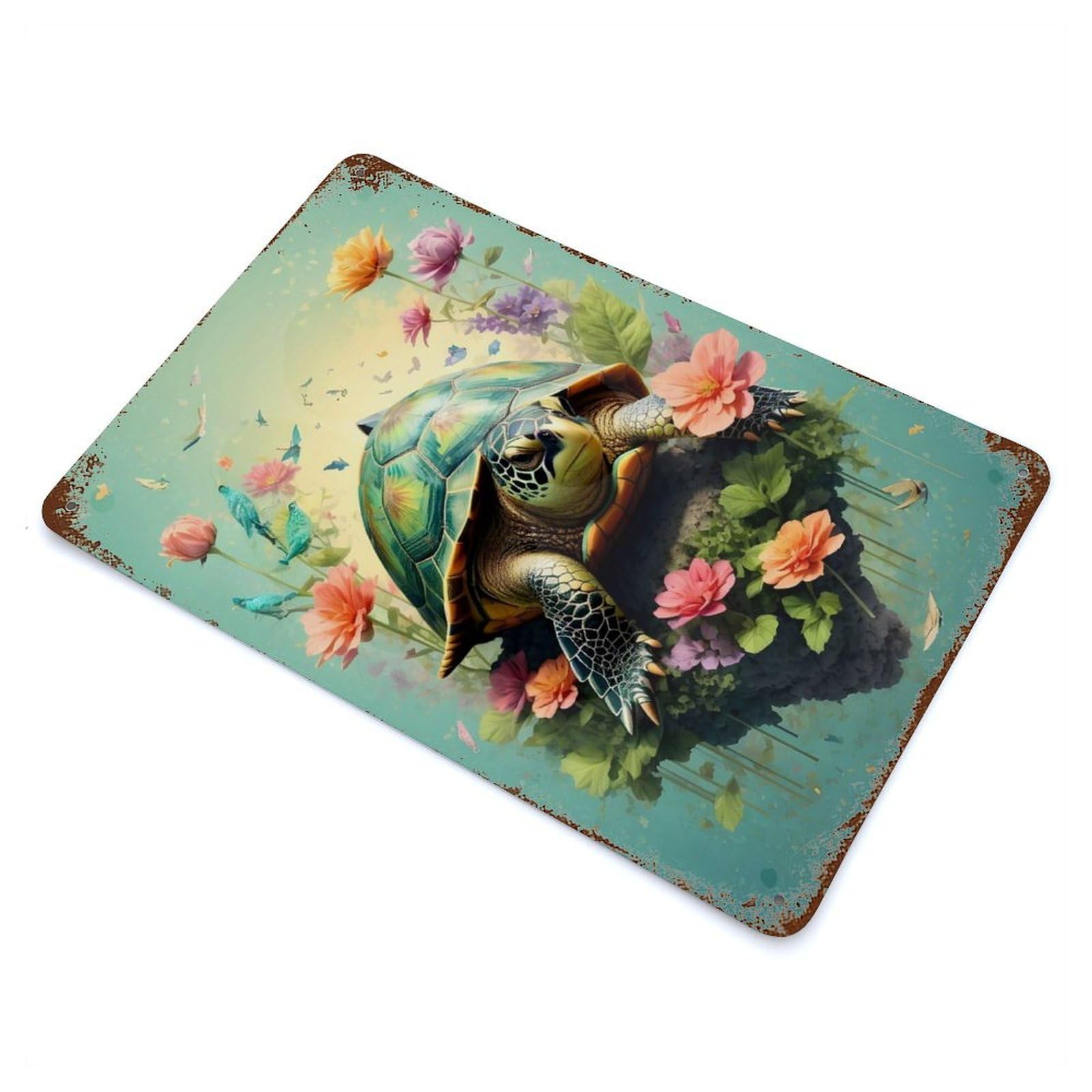 Turtle in Vintage Colors Vintage Wall Sign 11.8"x7.9", Rust Effect Metal Decor for Cafe, Home Bar And Lounge Decor