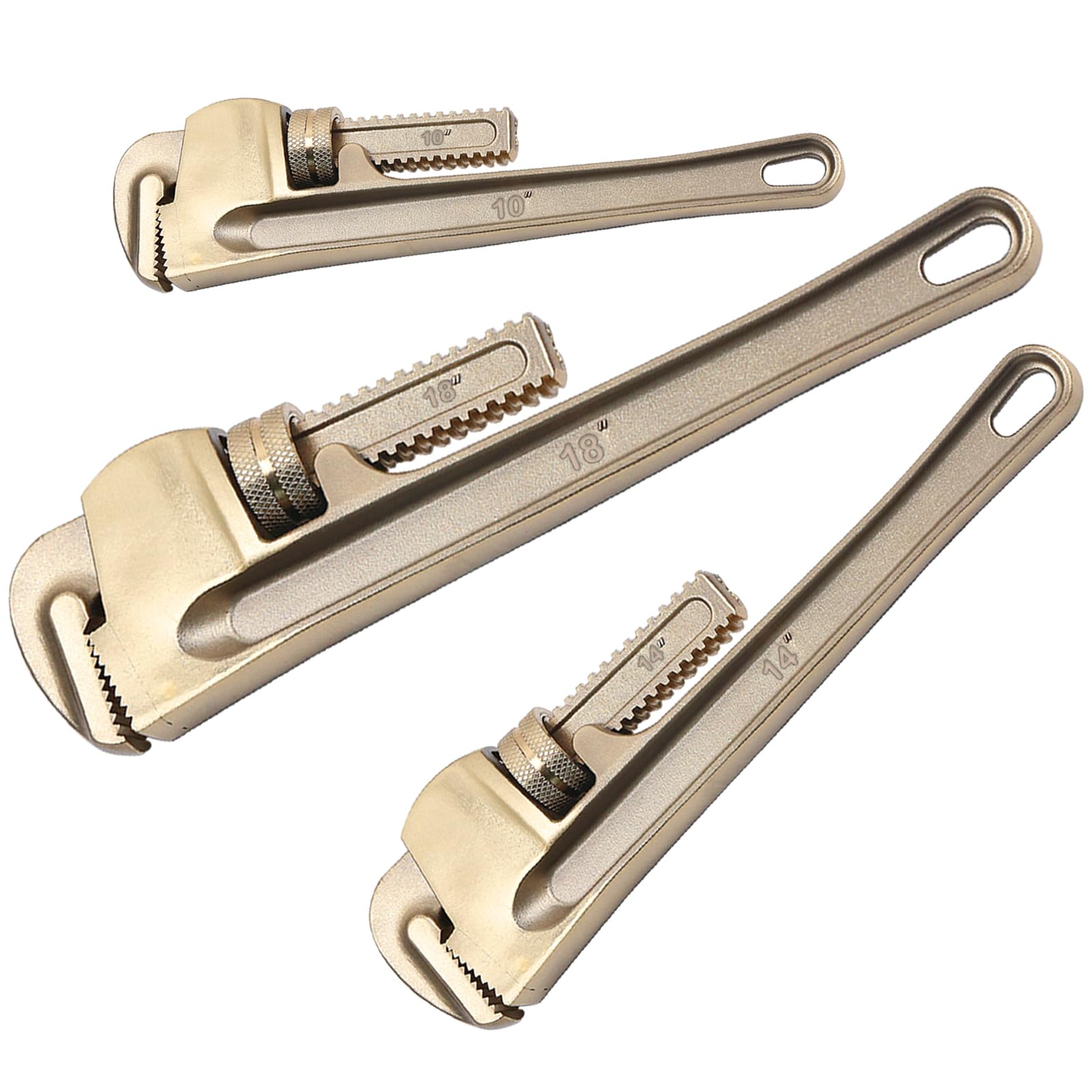 WEDO Zestaw kluczy do rur nieparkingowych, 25 cm 35 cm, 45 cm, 3 szt. beziskrowych prostych kluczy hydraulicznych, klucz nastawny bezpieczeństwa bez iskry, aluminiowy brąz, odporny na korozję,