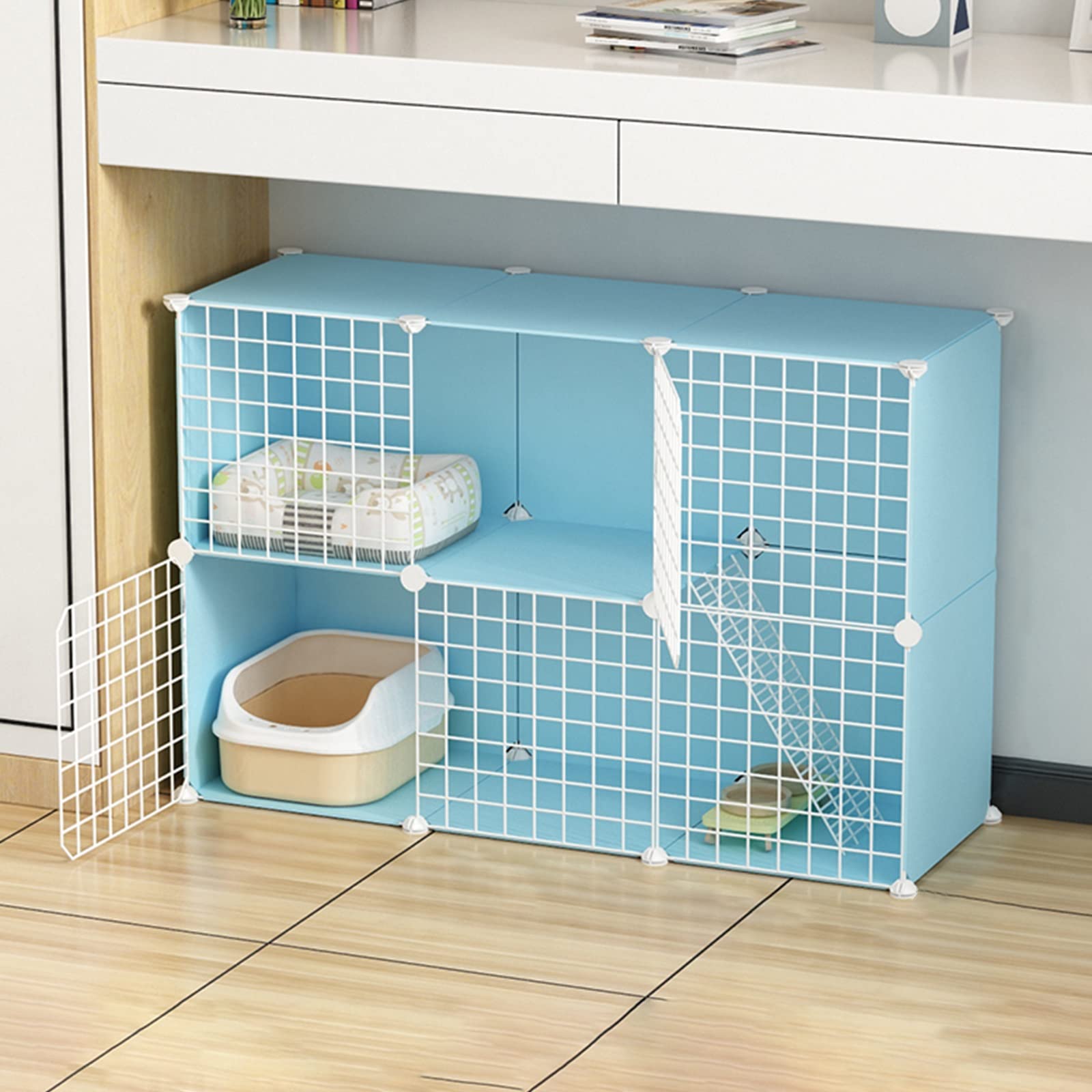 Gabbia per Gatti Doppia Piattaforme in plastica Trasportino per Gatti, Gabbia per Furetti Staccabile, Gabbia per Gattini Rigida espandibile per Accessori per Gatti da Interno (Colo
