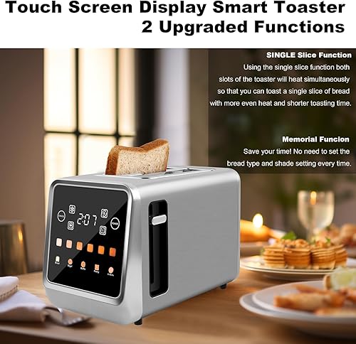 Miniatura 3 de Tostadora de pantalla táctil de 2 rebanadas, tostadora de bagel con pantalla LCD, tostadoras digitales inteligentes de acero inoxidable con tostada