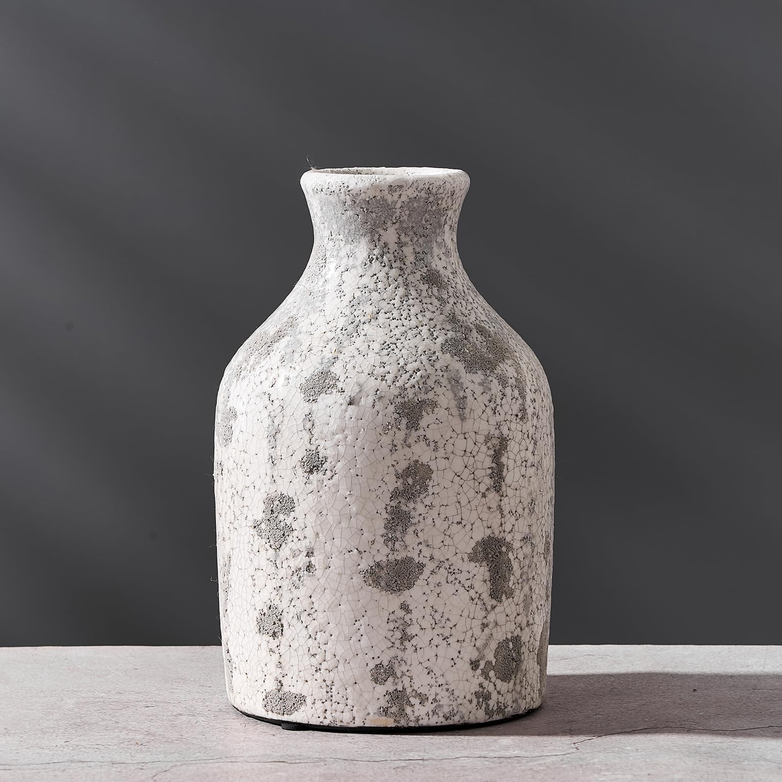 SIDUCALCeramic Rustic Farmhouse Vase | 8.5 Inch Modern Decorative Flower Vase for Home Decor | Boho Vase | Unique Vase for Table, Living Room, Bathroom Decoration, Shelf Decor, Mantel, Wedding, Gray