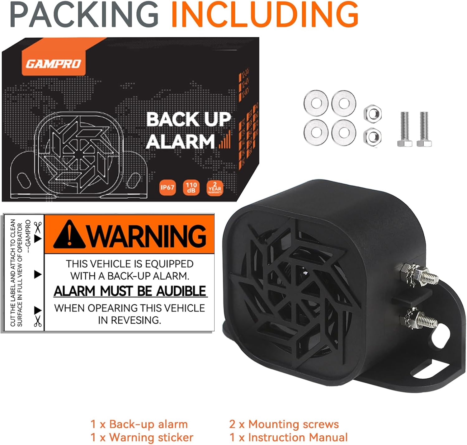 GAMPRO 735 Back-up Alarm 12V-48V 110dB IP67 Waterproof Dust-Proof Reversing Warning Alarm with Super Loud Beeper Tone for Truck Van Forklift Car Lorry Agricultural Vehicles 6PACK