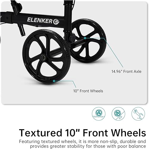 Miniatura 9 de ELENKER Rodillera de mejor valor con ruedas delanteras de 10 pulgadas orientable alternativa de muleta de scooter médico con sistema de frenado dual