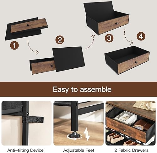 Miniatura 6 de usikey Zapatero, organizador de almacenamiento de zapatos de 5 niveles con 2 cajones, estante de zapatos de metal para 16-20 pares de zapatos, con 4