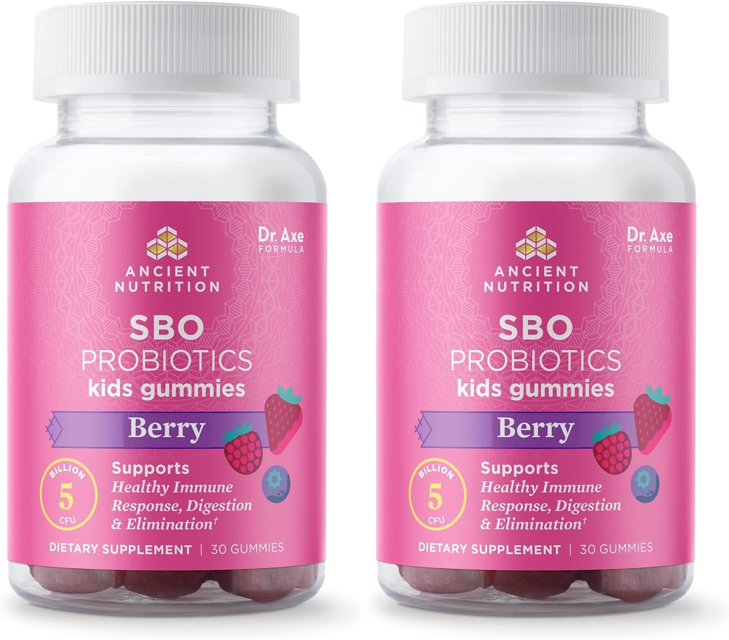 Ancient Nutrition Probiotics for Kids, Kids Probiotics Gummies, Berry, Supports Gut Health, 5B CFUs/Serving, Reduces Occasional Bloating and Constipation, 30 Count (Pack of 2)
