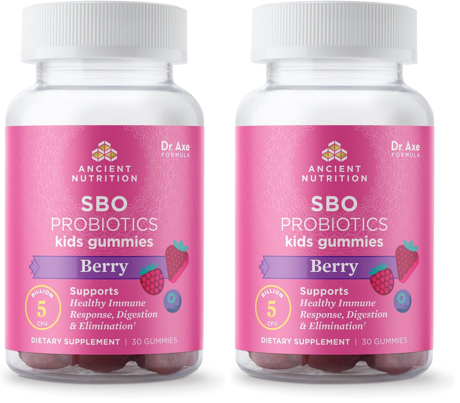 Ancient Nutrition Probiotics for Kids, Kids Probiotics Gummies, Berry, Supports Gut Health, 5B CFUs/Serving, Reduces Occasional Bloating and Constipation, 30 Count (Pack of 2)