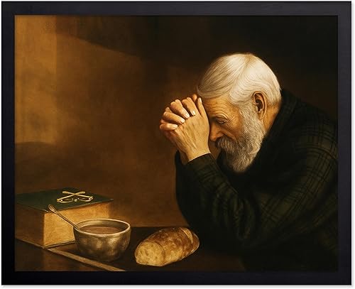 Poster Master Póster vintage, impresión religiosa retro, regalo para artista, amigo, hombre rezando sobre pan, gracia, viejo, comida, decoración de