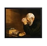 Poster Master Vintage Grace Painting Poster - Retro Man Praying Over Bread Print - Gratitude Art - Gift for Men, Women - Religious Decor for Living Room, Kitchen, Dining Room - 8x10 UNFRAMED Wall Art
