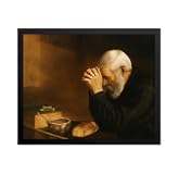 Poster Master Vintage Grace Painting Poster - Retro Man Praying Over Bread Print - Gratitude Art - Gift for Men&comma; Women - Religious Decor for Living Room&comma; Kitchen&comma; Dining Room - 8x10 UNFRAMED Wall Art