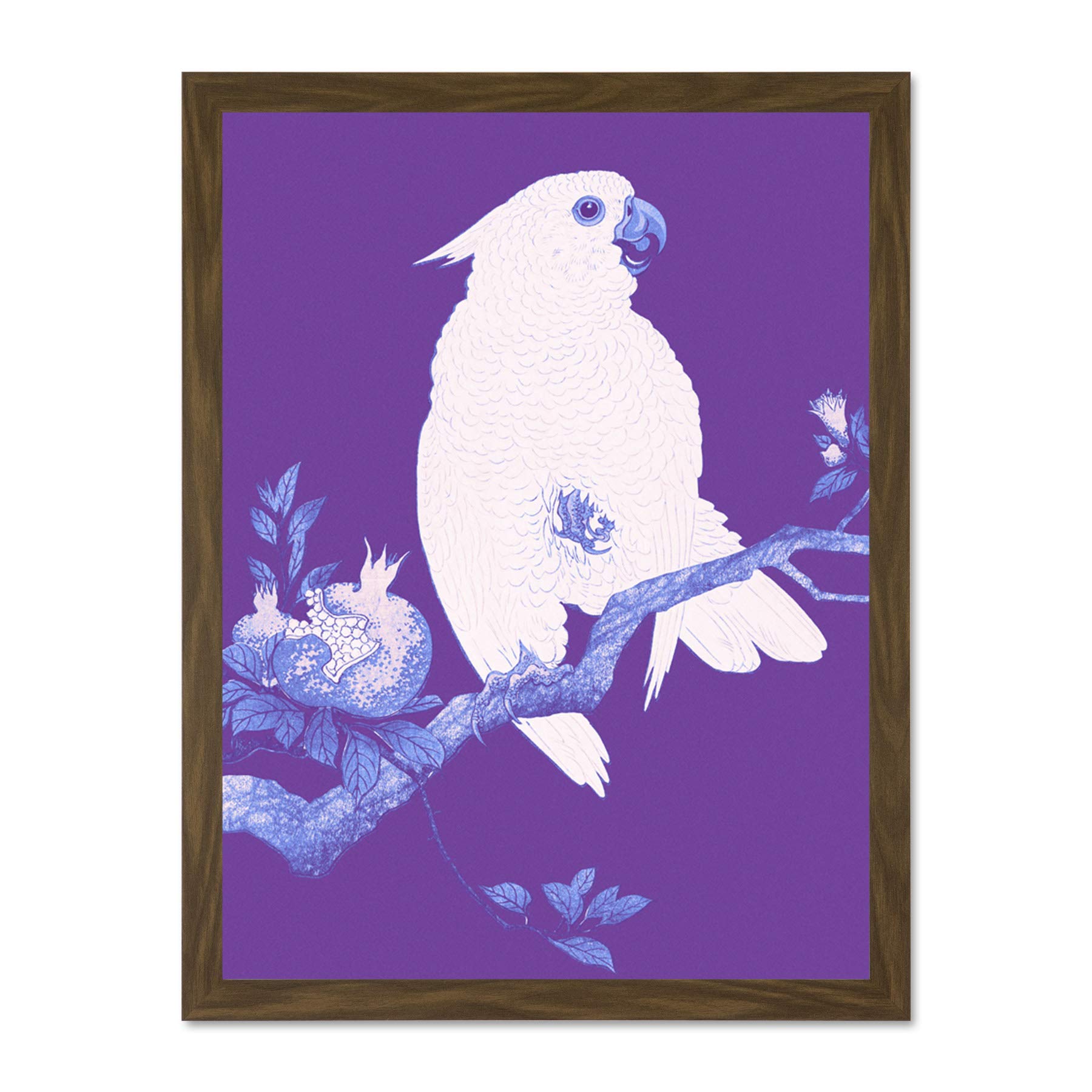 Wee Blue Coo Purple Cockatoo By Ohara Koson Large Brown Framed Art Print Wall Poster 18x24 inch