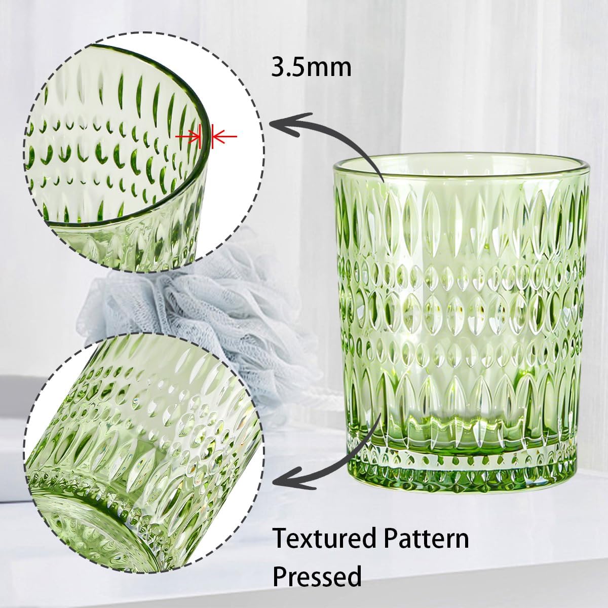 2pcs Green Glass Toothbrush Holder and 10Oz Bathroom Tumbler Cup