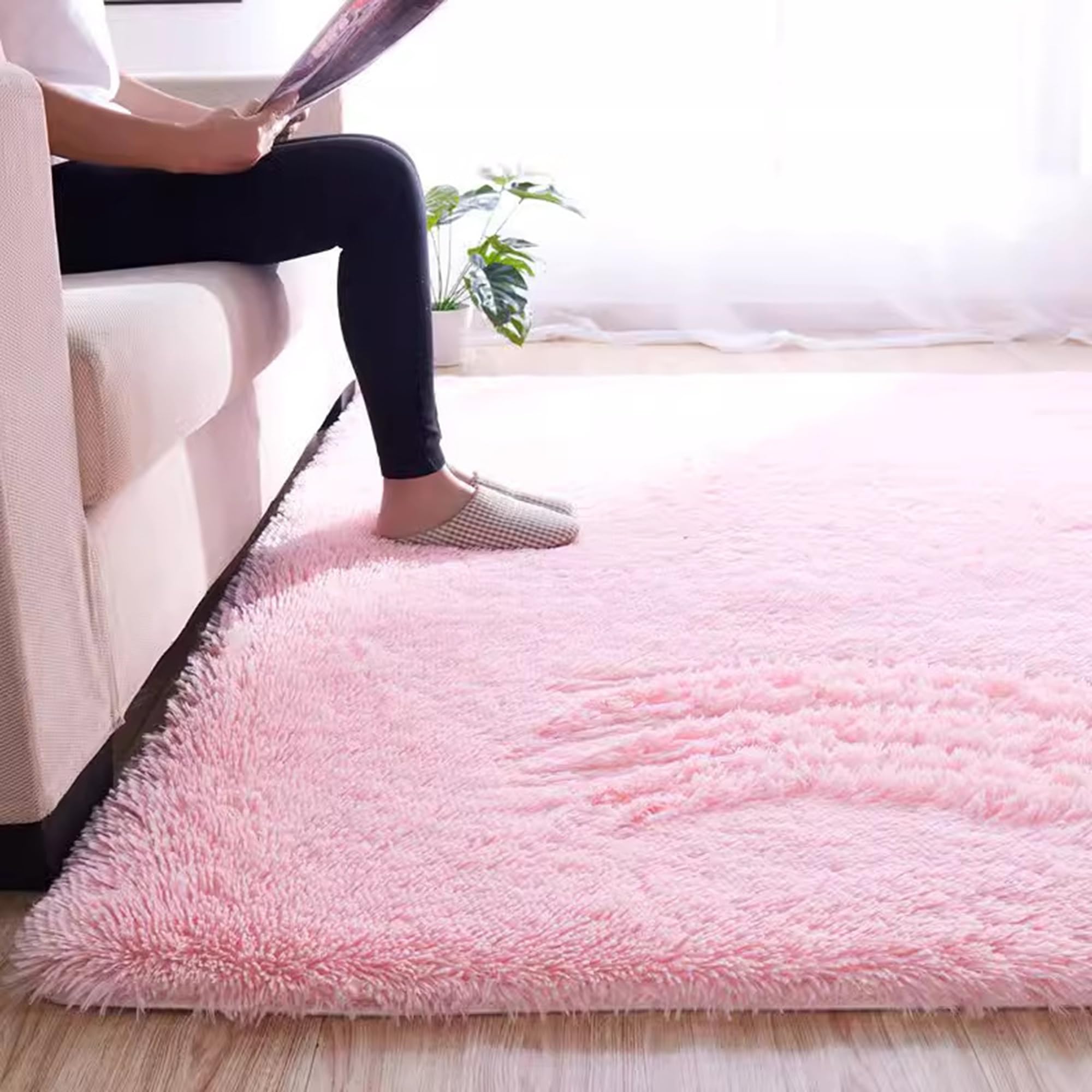 Tapis moderne à poils longs 180x200 cm lavable et antidérapant pour le salon