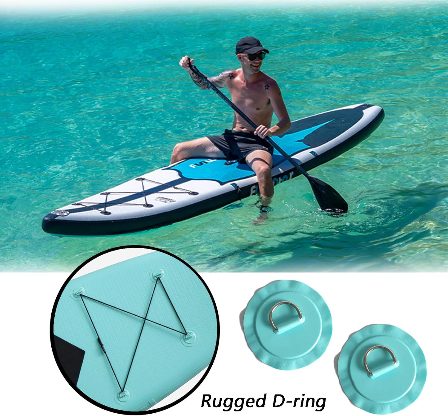 LOOEEL 6 Pack 4.33" Stainless Steel D-Ring Circular Patch for PVC Inflatable Boat Kayak SUP Canoe Deck Surfboard Accessories,NO Glue Include