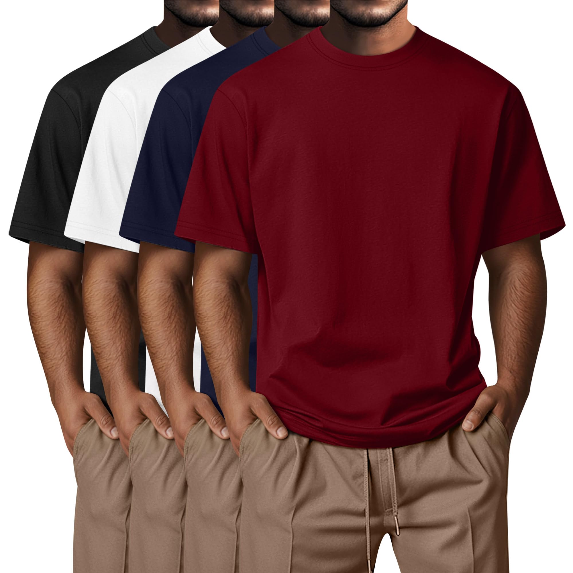 Neer 4 Pack Mens Big and Tall T Shirts | Cotton, Short Sleeve, Crew Neck, Oversize Fit, Summer Casual Top, Basic Tee, Plain, Soft, Breathable,