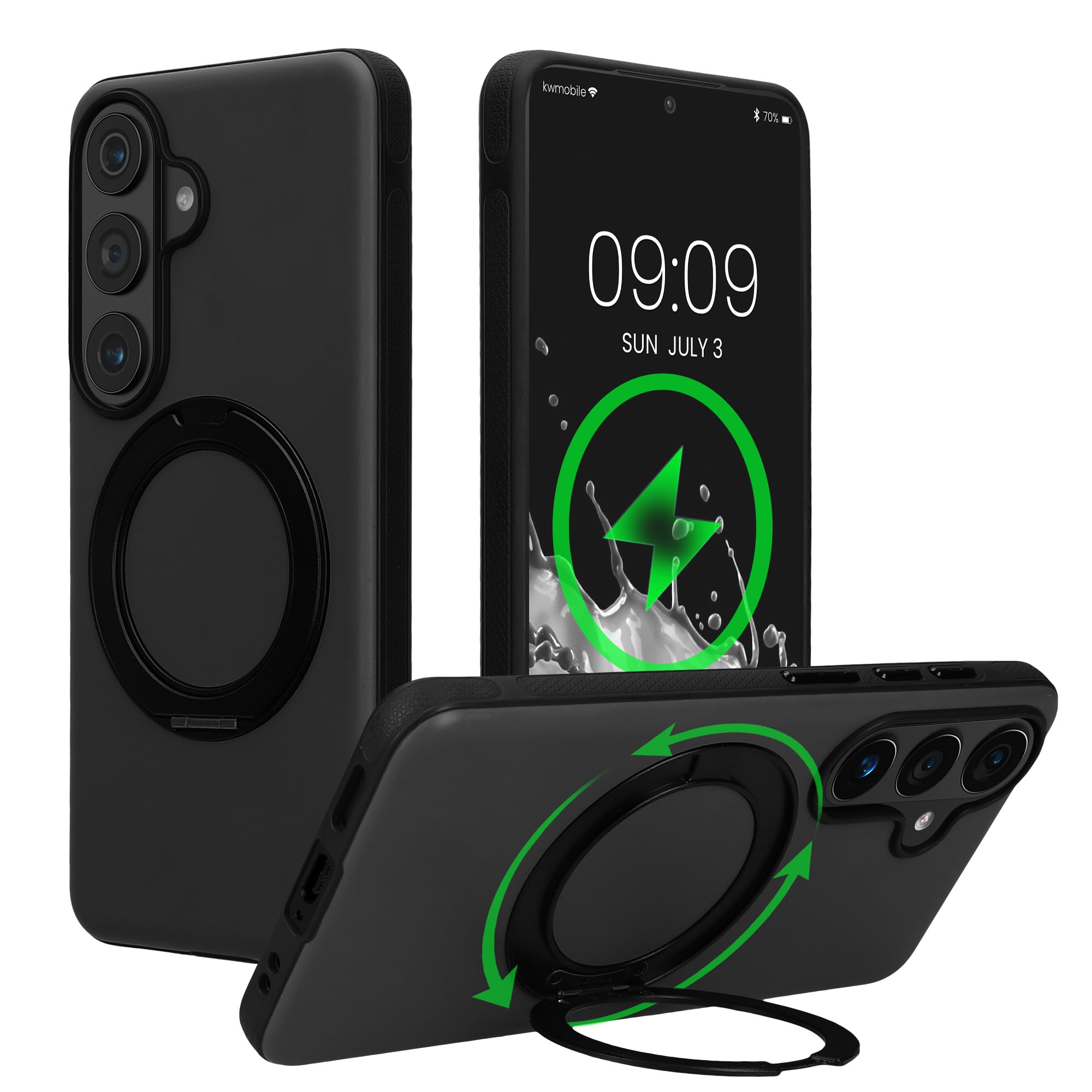 kwmobile Etui z 360° pierścieniem stojaka do Samsung Galaxy S26 - twarda obudowa z obrotowym podstawką - kompatybilne z MagSafe - czarne