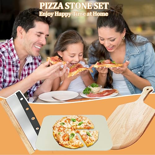 Miniatura 7 de Juego de 4 piedras grandes para pizza para horno y parrilla, piedra de cordierita rectangular de 15 pulgadas con cáscara de pizza (roble) y cortador