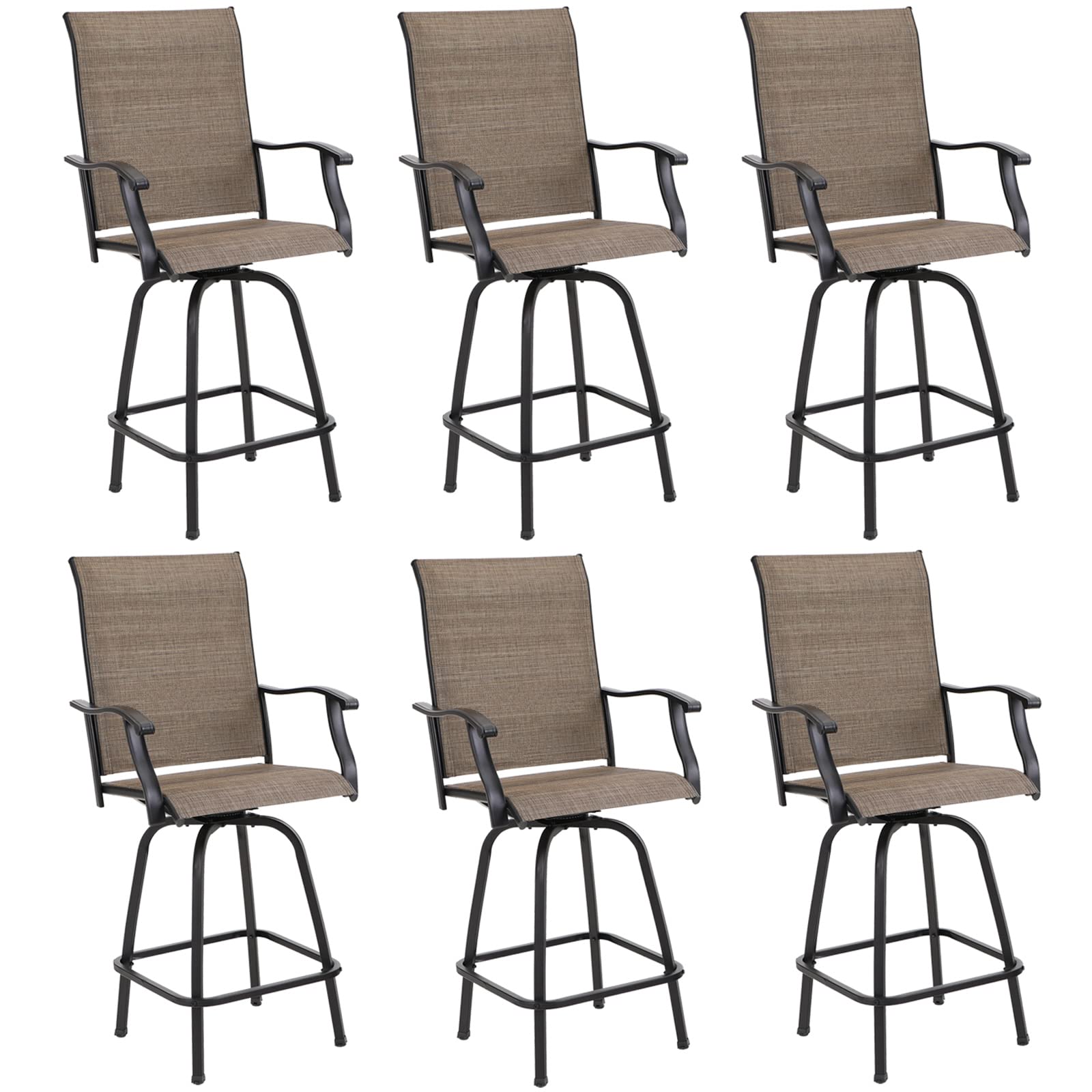 PHI VILLA Outoor Swivel Bar Stools Set of 6,Patio Chairs